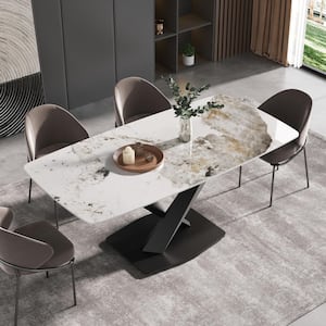 70.87 in. Pandora Rectangle Sintered Stone Top Cross Legs Black Cross Legs Dining Table (6 Seats)