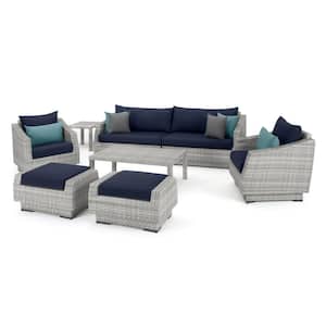 Cannes 8-Piece All-Weather Wicker Patio Sofa and Club Chair Conversation Set with Blue Cushions