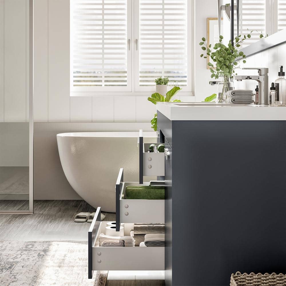 Eviva Lugano 84" Gray Modern Freestanding Double Sink Vanity with Acrylic Top
