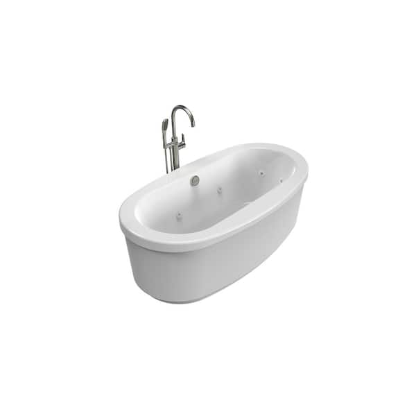 JACUZZI INIZIO 65.5 in. x 35.63 in. Whirlpool Bathtub with Center Drain in White with Brushed Nickel Round Tub Filler