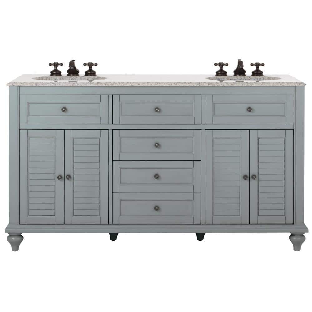 Home Decorators Collection Hamilton 61 In W X 22 In D Double Bath Vanity In Grey With Granite Vanity Top In Grey With White Sink 10806 Vs61h Gr The Home Depot