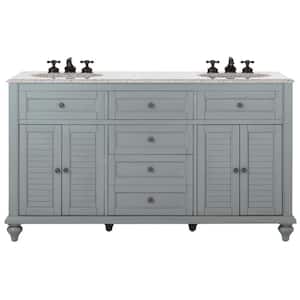 Hamilton 61 in. W x 22 in. D Double Bath Vanity in Gray with Granite Vanity Top in Gray with White Sink