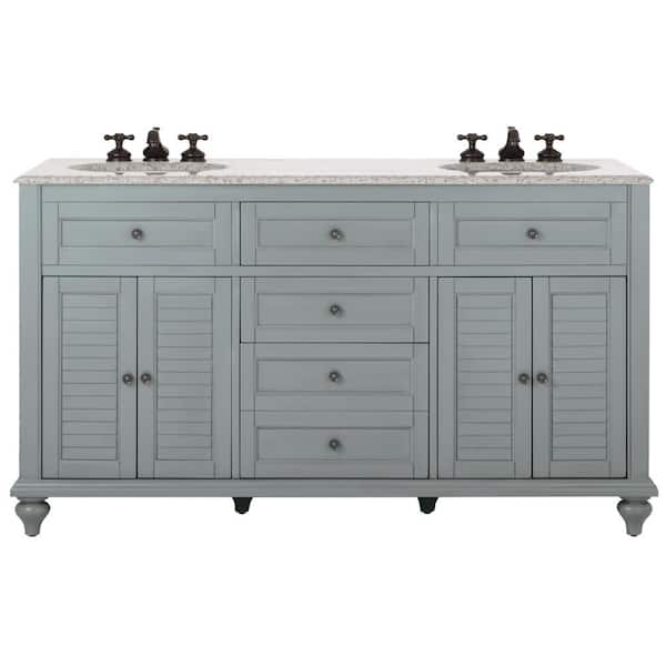 Home Decorators Collection Hamilton 61 in. W x 22 in. D x 35 in. H Double Sink Freestanding Bath Vanity in Gray with Gray Granite Top