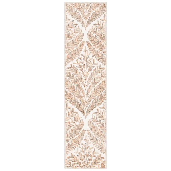 Capri Ivory/Brown 2 ft. x 11 ft. Geometric Leaf Runner Rug