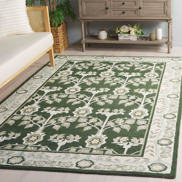 Earthly Treasures 5 ft. x 8 ft. Green/Ivory Folk Botanical Area Rug