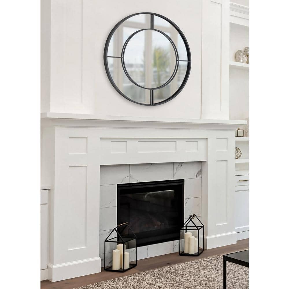 Kaveena 30" Round Black Metal Framed Wall Mirror