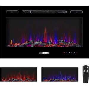 50 in. Wall-Mount Electric Fireplace in Black with Multi-Colors Flame Effect and Touch Screen Remote Controller