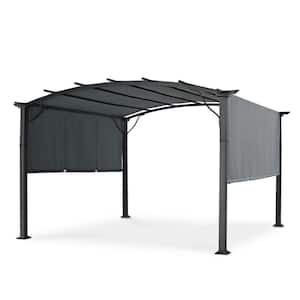 12 ft. x 12 ft. Aluminum Outdoor Pergola with Slightly Arched Canopy and Gray Retractable Shade