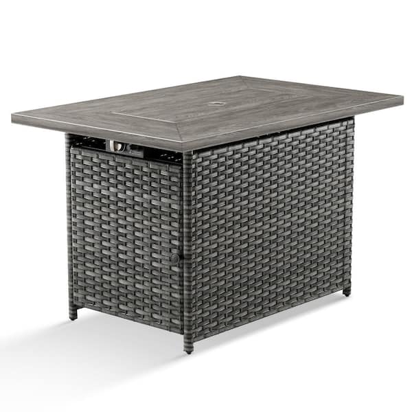 Carolina 41 in. Gray Wicker Outdoor Rectangular 50,000 BTU Propane Gas Fire Pit Table with Lid
