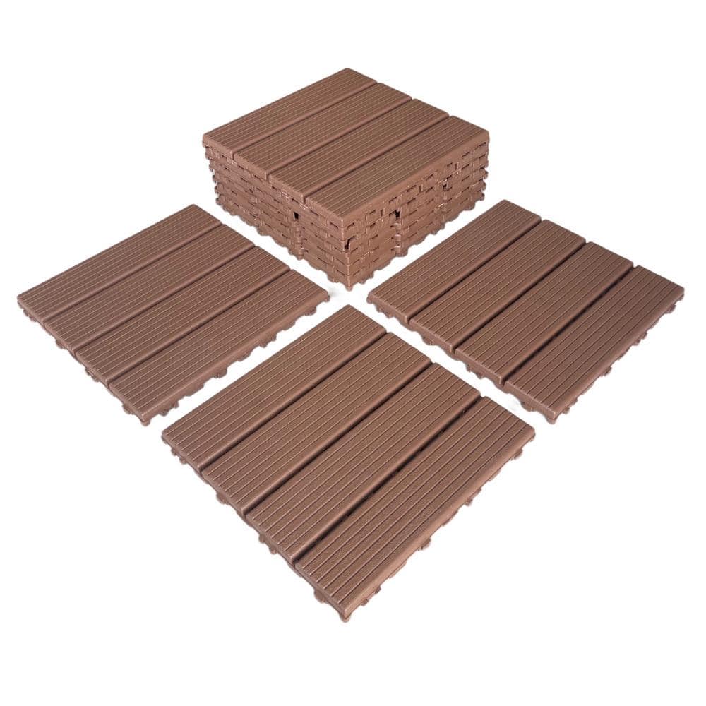 1 ft. x 1 ft. Patio Plastic Interlocking Square Waterproof Deck Tile in Dar