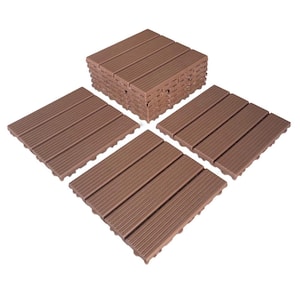 1 ft. x 1 ft. Patio Plastic Interlocking Square Waterproof Deck Tile in Dark Brown (44-Pack)