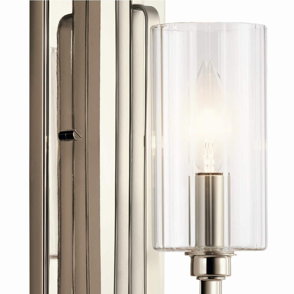 Kimrose Art Deco Polished Nickel 1-Light Sconce with Clear Fluted Glass