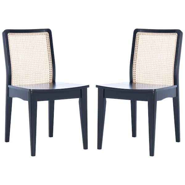SAFAVIEH Benicio Black/Natural 18.46 in. Wood Dining Chair (Set of 2)
