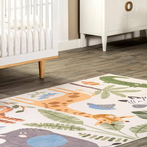 nuLOOM Eamon Dinosaur – Alfombra infantil lavable a máquina, 5 x 8  pulgadas, color blanco multicolor – Yaxa Colombia