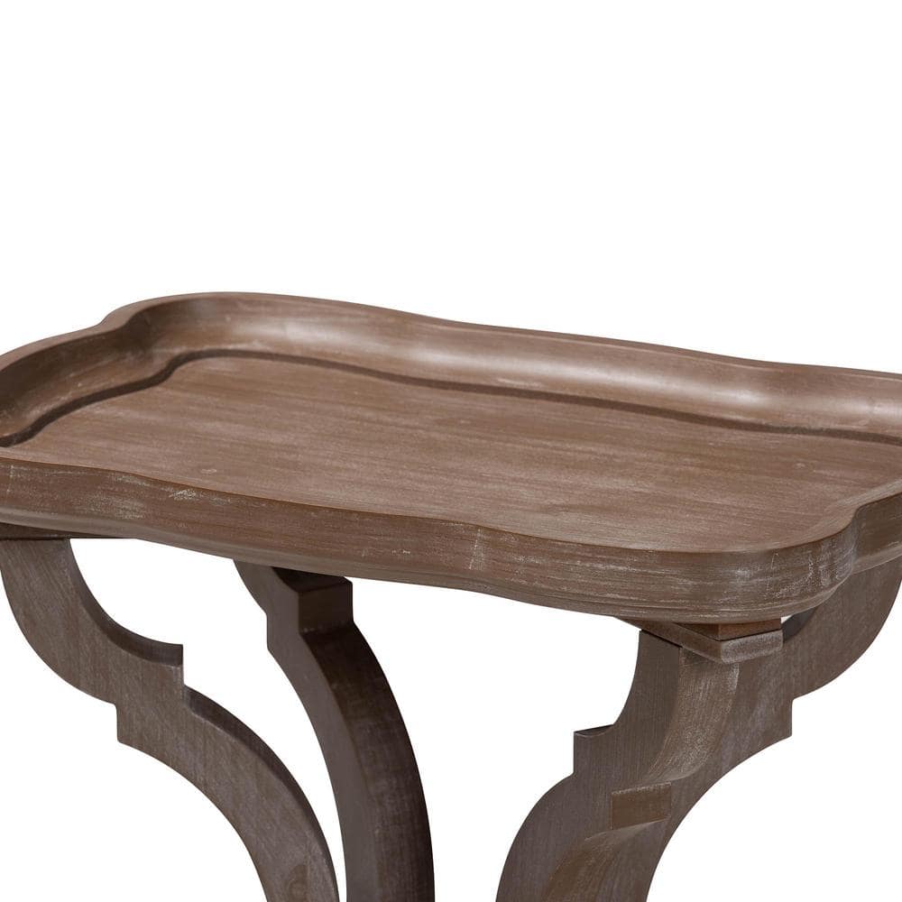 Yannick Antique Brown Wood Rectangular End Table with Lower Shelf