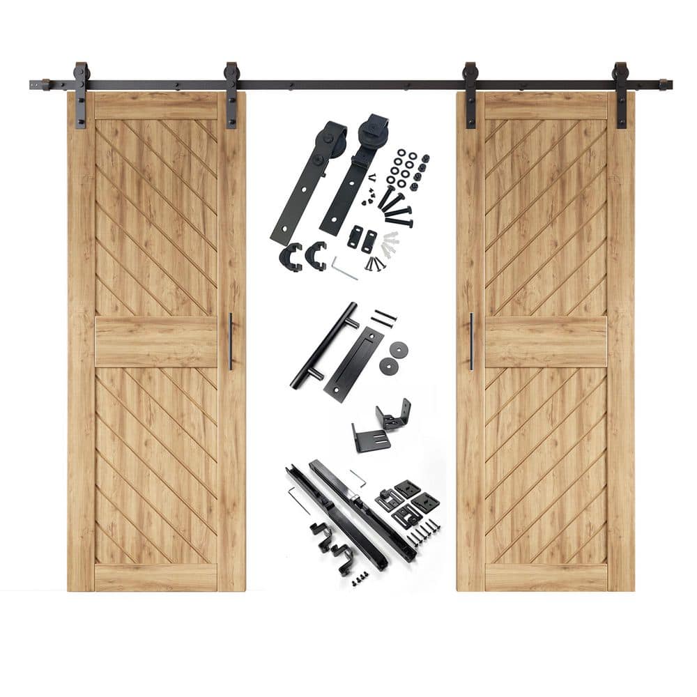 XT2 26 in. x 84 in. C-Panel Unfinished Slanted Stripe Design Double Pine Wood Sliding Barn Door with Hardware Kit price history on PriceWatchPro