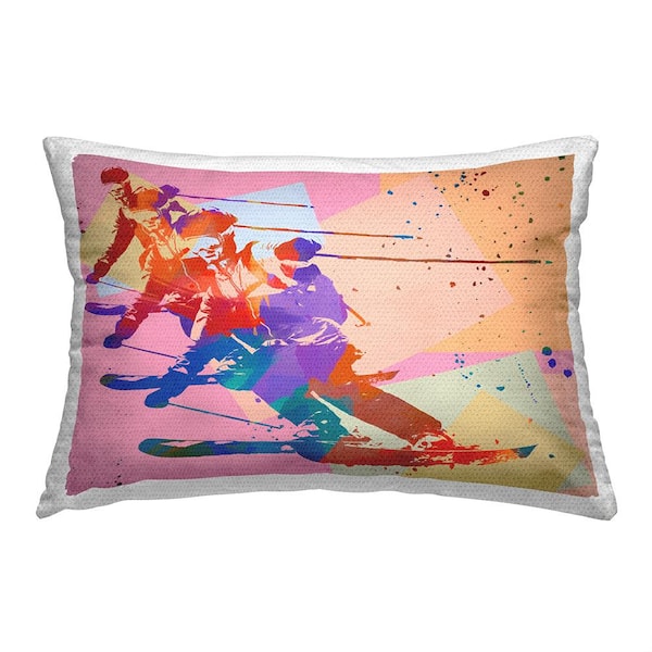 Stupell Industries Modern Skiing Collage Multi-Color Rectangular Outdoor Throw Pillow
