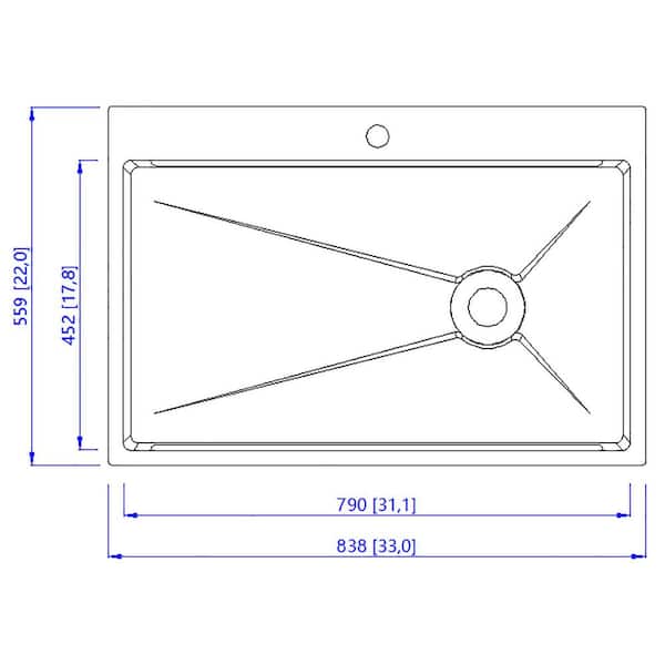 Golden Vantage HEX 33 in. Drop-in Single Bowl Stainless Steel