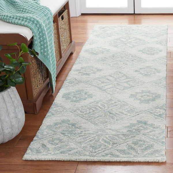 Martha Stewart 2 ft. x 8 ft. Ivory/Light Blue Diamond Floral Runner Rug