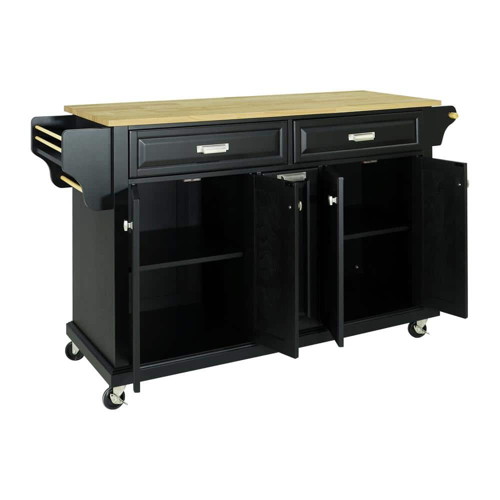 Xzkai Black Wood 60.5 in. Kitchen Island with Towel Rack Cai-KI-37 ...