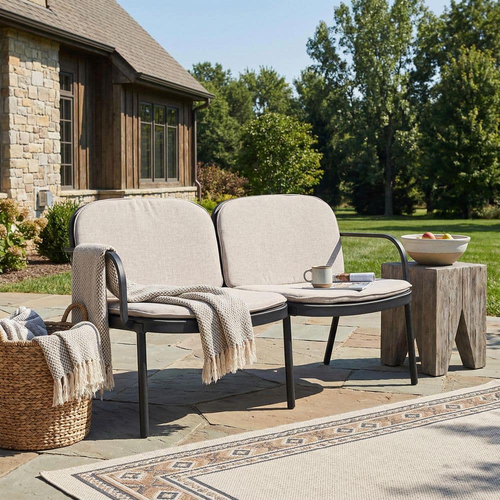 Black Frame with Water-Repellent Cushion PP Outdoor Lounge Chair in Beige Set of 1 Durable Construction price history on PriceWatchPro