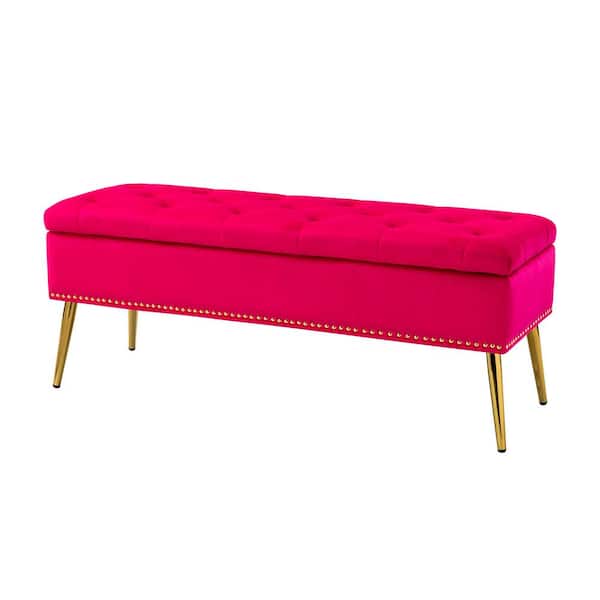 JAYDEN CREATION Hippolytus Classic Fuchsia Pink 45.5 in. Polyester Button-Tufted Storage Bedroom Bench with Nailhead Trim