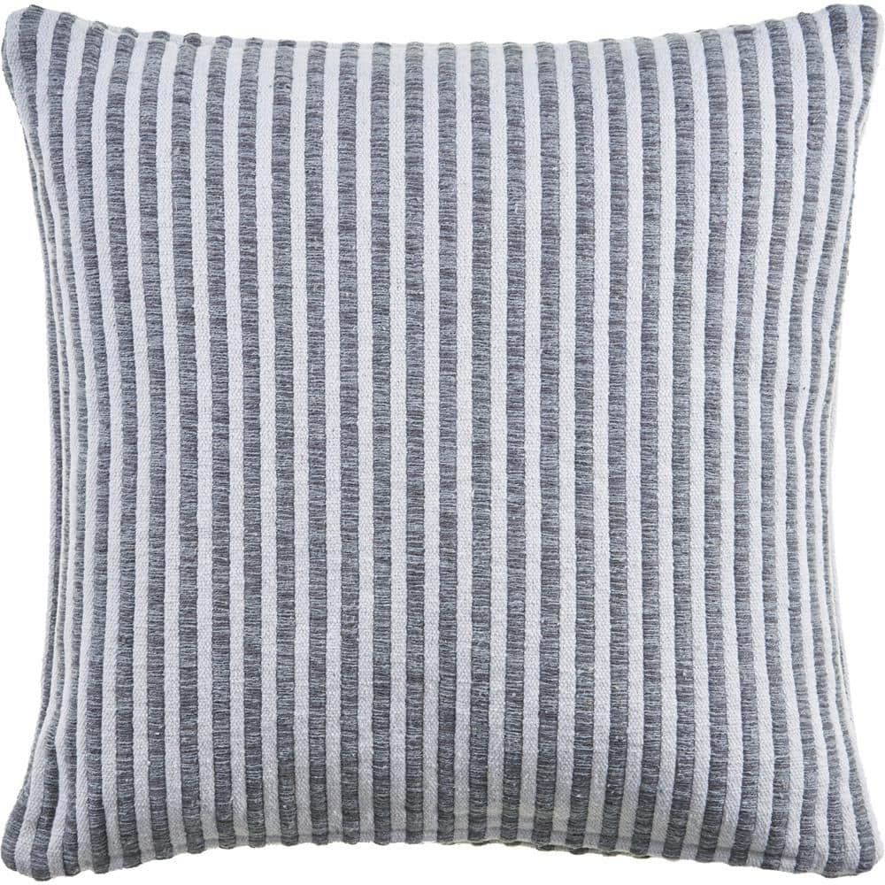 22 in. x 22 in. Striped Gray/Cream Indoor Throw Pillow