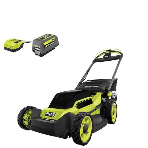 RYOBI 20 in. 40-Volt 6.0 Ah Lithium-Ion Battery Brushless Cordless Walk Behind Self-Propelled Lawn Mower with Charger Included