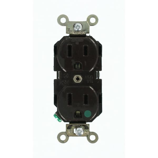 Leviton 15 Amp Hospital Grade Extra Heavy Duty Self Grounding Duplex Outlet, Brown