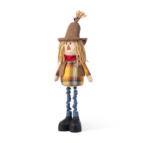 33-38 in. Fall Fabric Scarecrow Porch Decor With Telescoping Legs