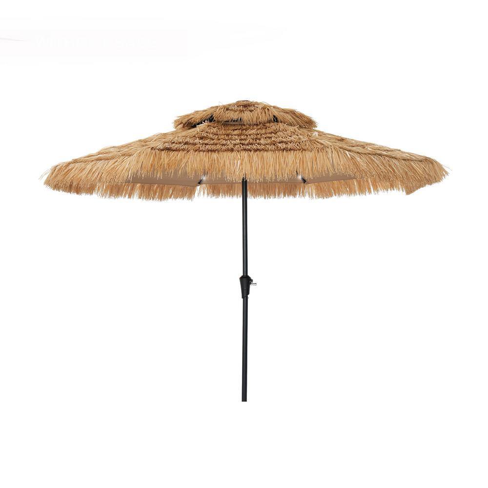 10 ft. Thatched Tiki Beach Umbrella 2-Tier Patio Umbrella with LED Light in Natural Color price history on PriceWatchPro