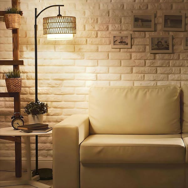 72.80 in. Black 1-Light Smart Dimmable (Full Range) Standard Floor Lamp for Living Room with Linen Drum Shades