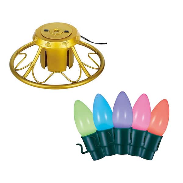 Home Heritage Gold Metal Rotating Christmas Tree Stand w/Twinkly App