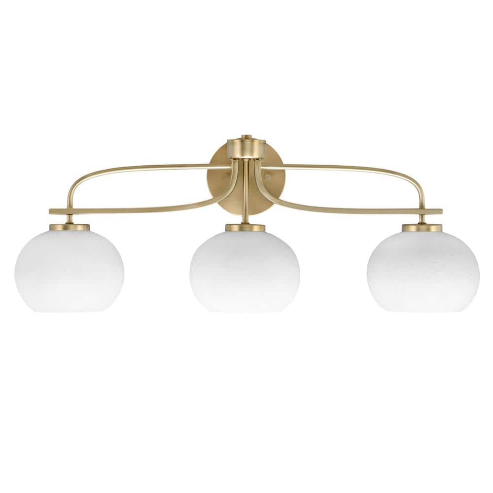 Olympia 28.5 in. 3-Light New Age Brass Vanity Light Clear Bubble Glass Shad