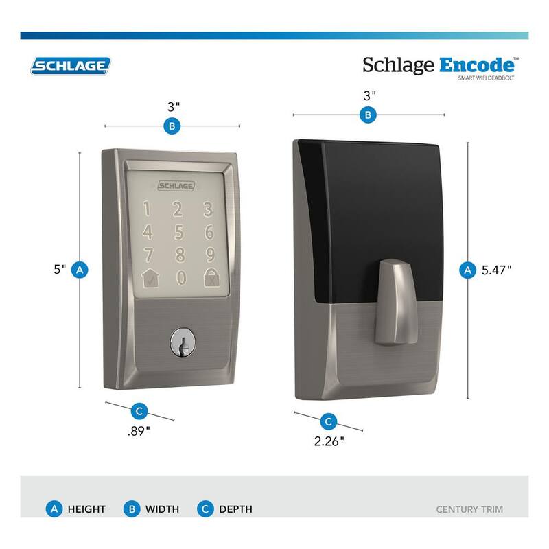 Century Encode Smart Wi-Fi Door Lock with Alarm and Latitude handle Handle set in Satin Nickel