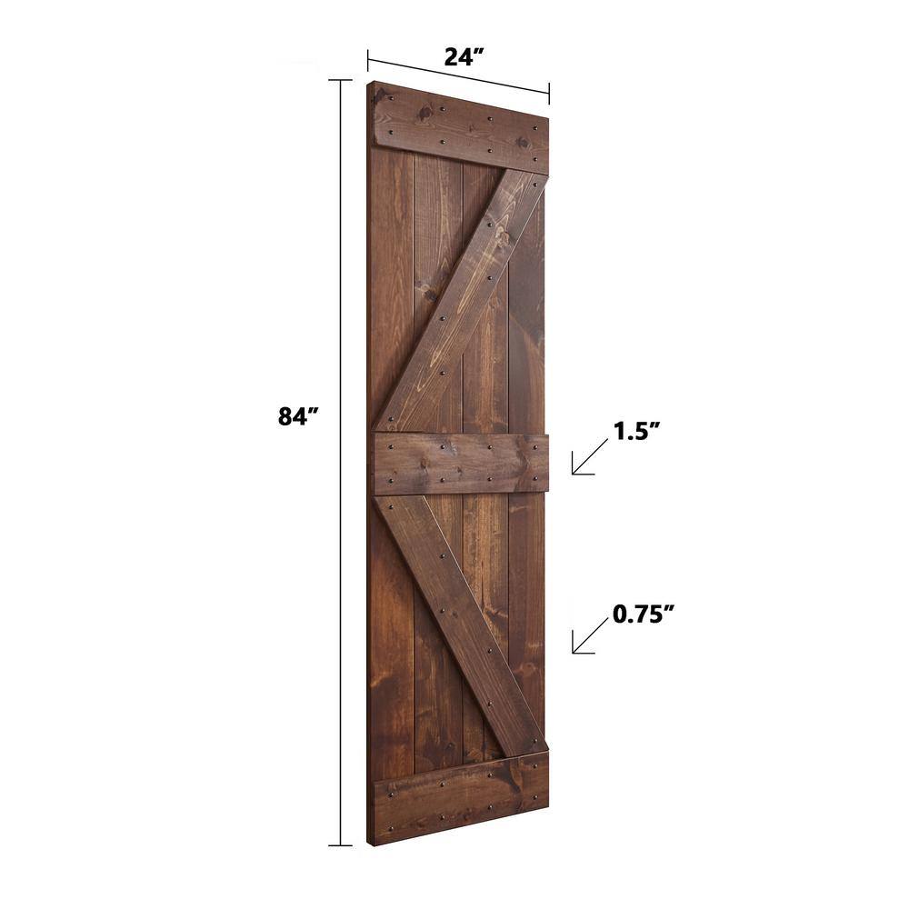 Dark Walnut Pine Wood Sliding Barn Door with Hardware Kit