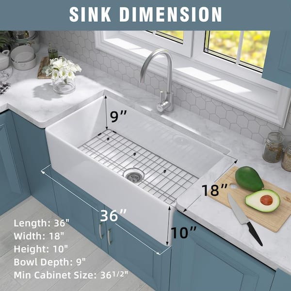 ★YNHI☆farm Getpro Fireclay White 36 in. x 18 in. Single Bowl Farmhouse