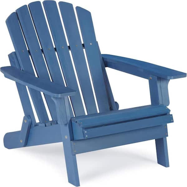 Kadehome Blue Folding Wood Adirondack Chair Without Cushion Set of 1