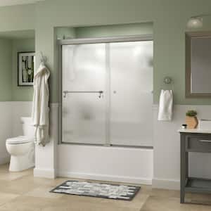 Traditional 60 in. x 58-3/8 in. Semi-Frameless Sliding Bathtub Door in Nickel with 1/4 in. (6mm) Rain Glass