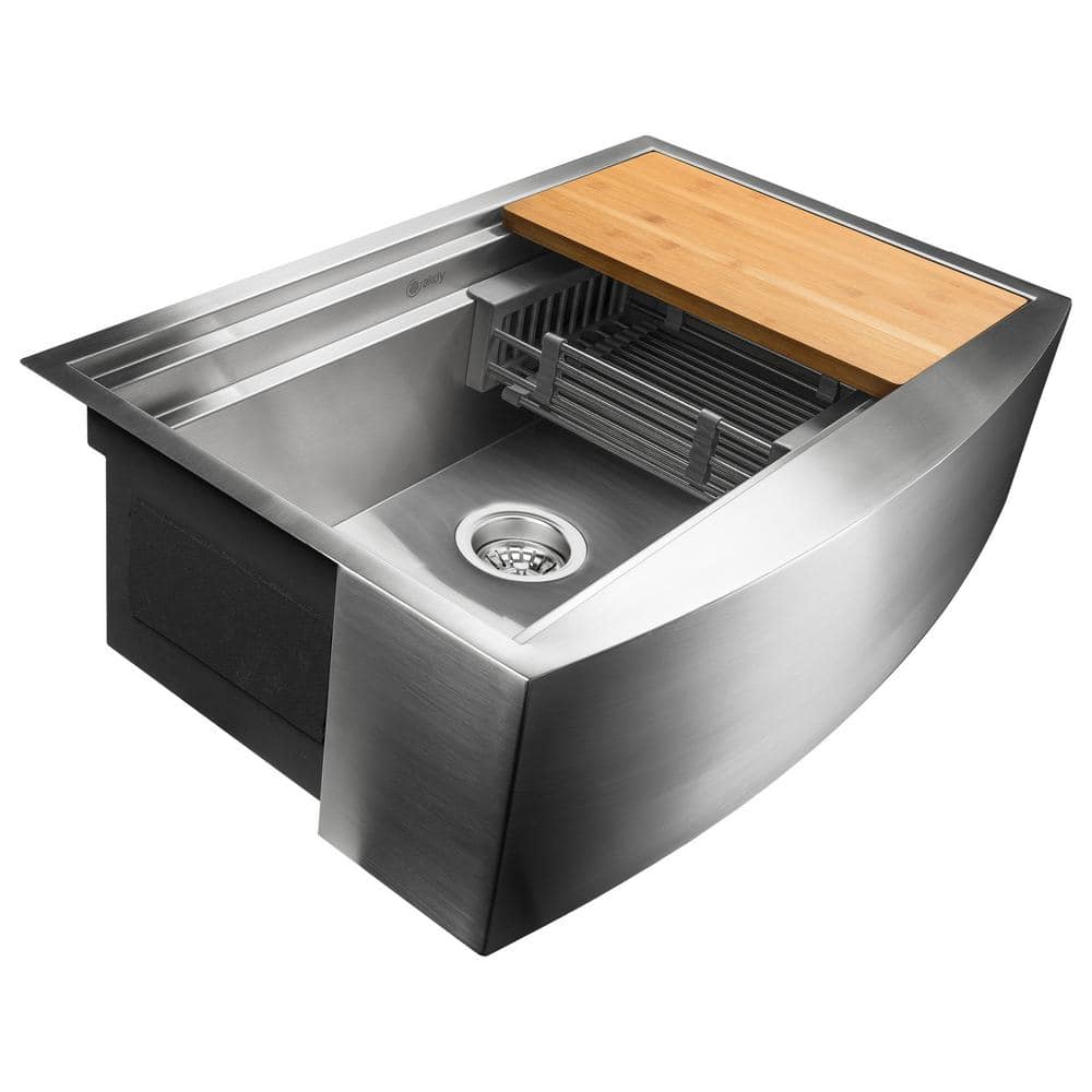 33-Inch Brushed Stainless Steel Farmhouse Workstation Sink