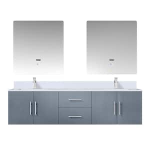 Geneva 72 in. W x 22 in. D Dark Grey Double Bath Vanity, Cultured Marble Top, Faucet Set, and 30 in. LED Mirrors