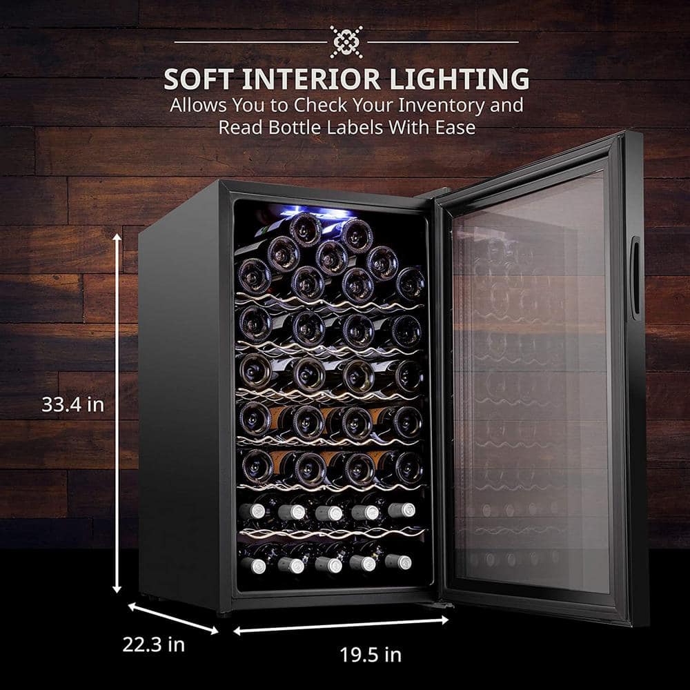 Ivation Black Freestanding Wine Cooler with Interior Lighting
