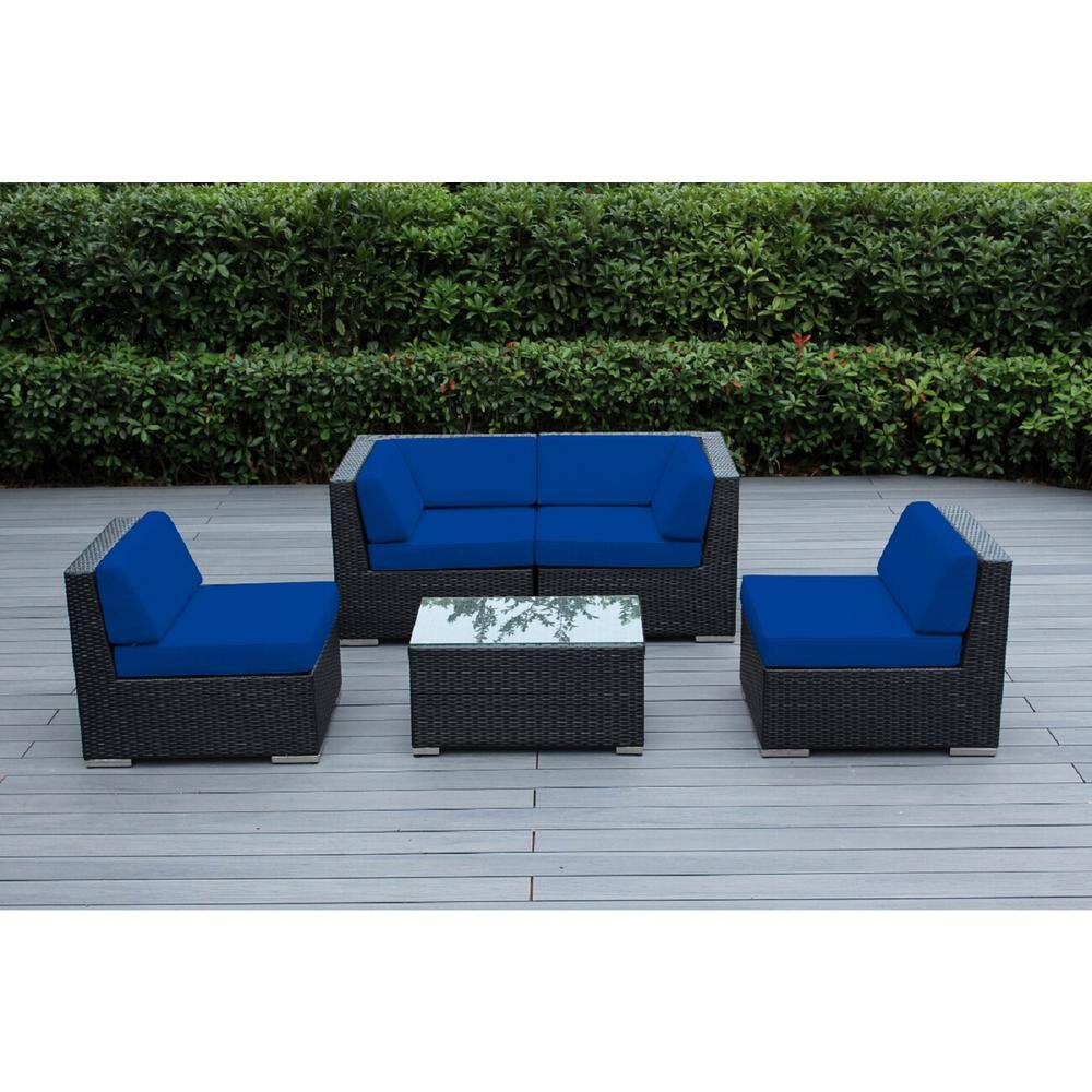 Ohana Mixed Brown 5-Piece Wicker Patio Seating Set with Supercrylic Blue Cushions price history on PriceWatchPro
