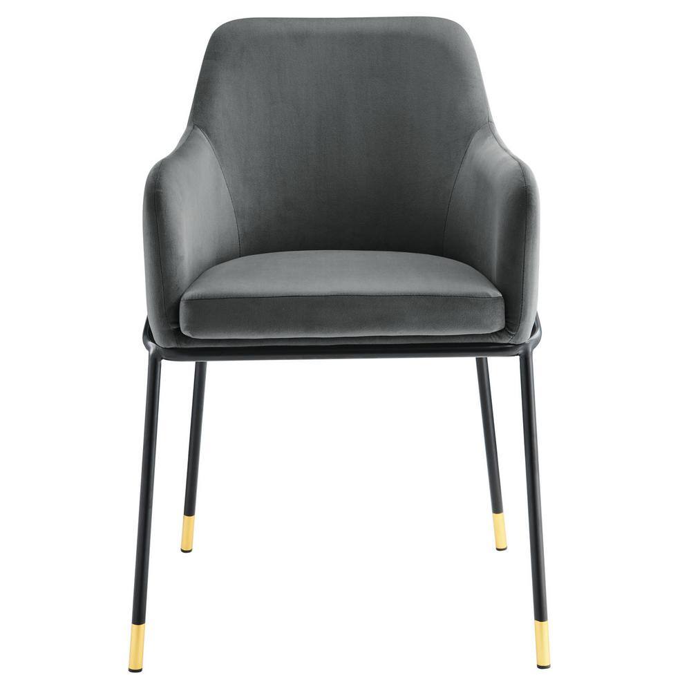 Charcoal Black Velvet Upholstered Arm Chair with Metal Accents