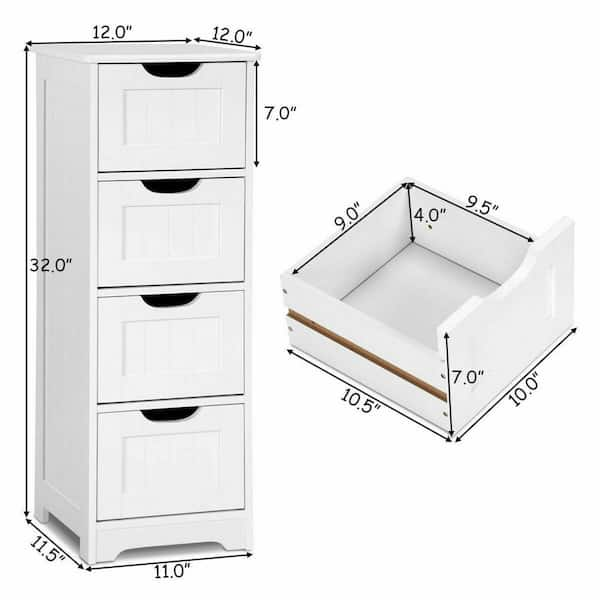 4 Drawers Bathroom Floor Cabinet Storage Organizer White Free Standing  Cabinet