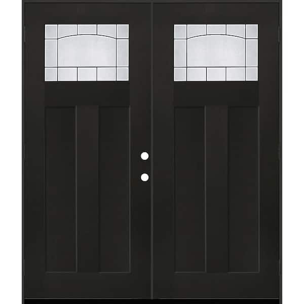 Regency 72 in. x 80 in. 1/4 TopL Empire Deco Glass RHOS Onyx Fiberglass Double Prehung Front Door with 6-9/16 Jamb