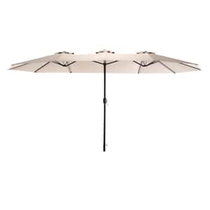 14.8 ft. Double-Sided Market Patio Umbrella in Khaki with Crank