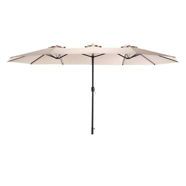 Sudzendf 14.8 ft. Double-Sided Market Patio Umbrella in Khaki with Crank