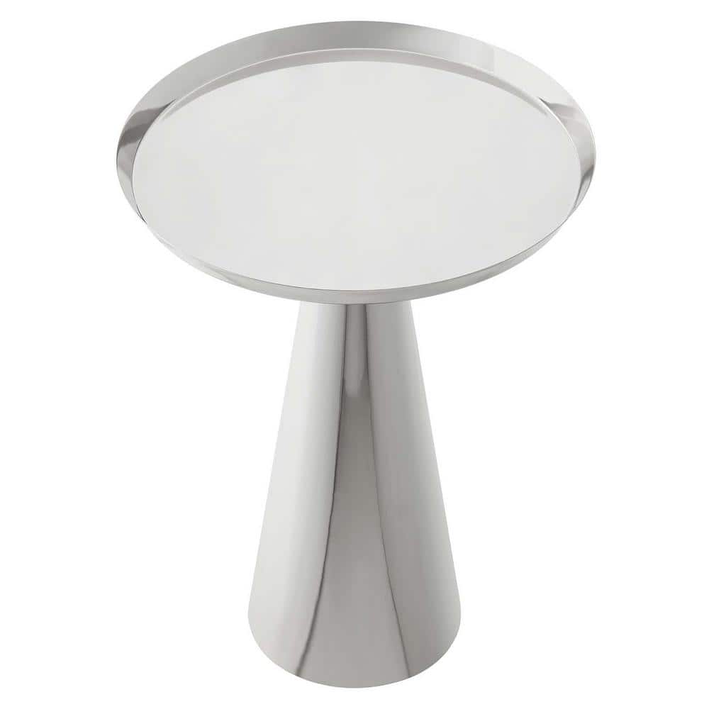 Nickel Round Metal Pedestal Side Table with Storage