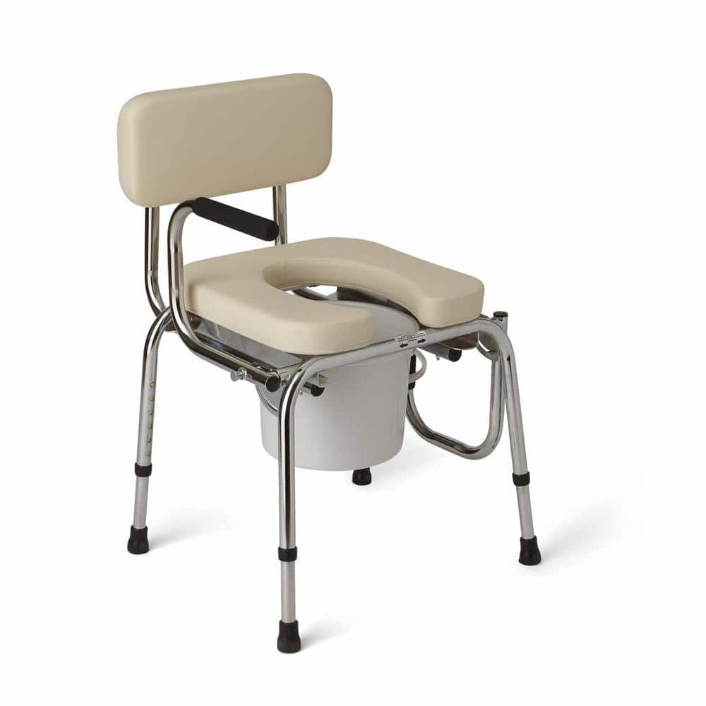 Beige Padded Drop Arm Commode with Steel Frame